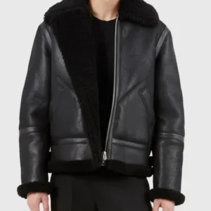 Mens Black Biker Shearling Leather Jacket